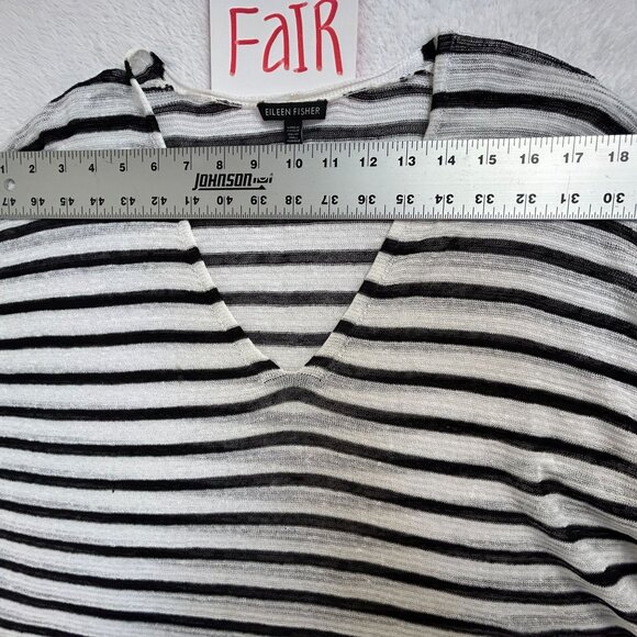 Eileen Fisher Womens Striped V-Neck Organic Linen Blend Tunic Top Large Casual - Picture 5 of 9